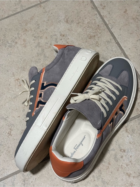 Salvatore Ferragamo Other - Salvatore Ferragamo Gray and Orange Suede Low-Top Sneakers